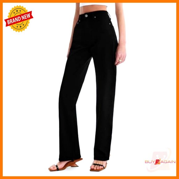 High Waisted Straight Leg Stretch Denim Jeans Wide Leg Casual Fit - Picture 2 of 7